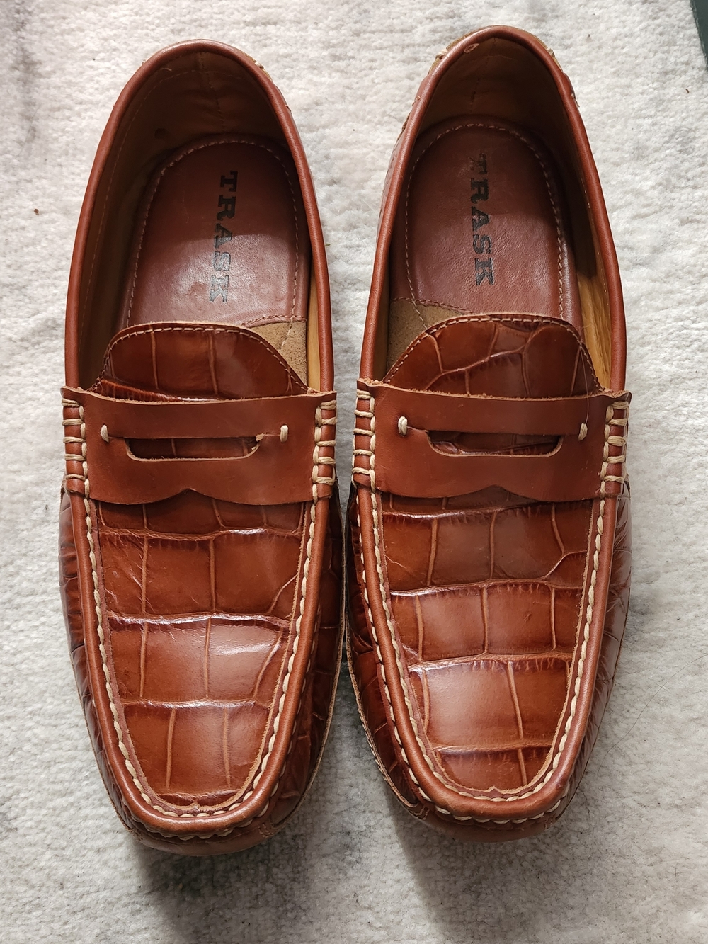 TRASK Men's Cognac Brown Leather Penny Loafers
